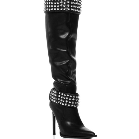 AZALEA WANG " STUDDED STALLION " SILVER STUDDED BLACK BOOT(BRAND NEW !!!… - Picture 6 of 8